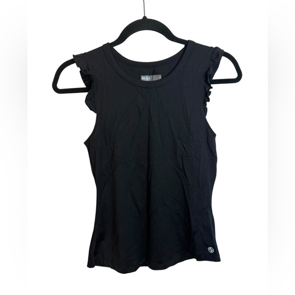 Lija Black Ruffle Sleeve Active Tank - Picture 1 of 5